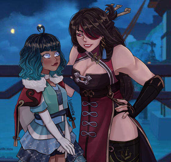 My OC Astra and Beidou from Genshin Impact